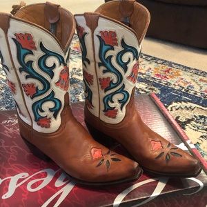 Lucchese Tan Mid Shaft Flower Boots